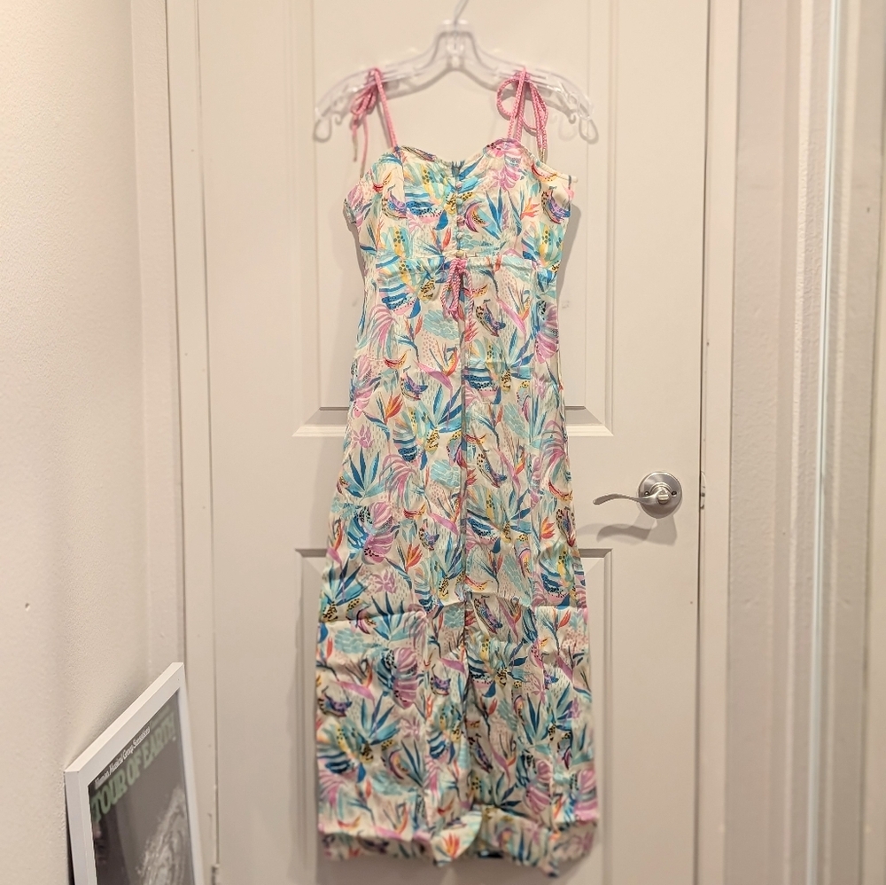 NKN Nekane Colorful Leaf Print Long Blouse / Swim Cover-up Small NWT